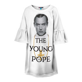 Детское платье 3D с принтом The Young Pope в Санкт-Петербурге, 100% полиэстер | прямой силуэт, чуть расширенный к низу. Круглая горловина, на рукавах — воланы | Тематика изображения на принте: young pope | джуд | лоу | молодой папа