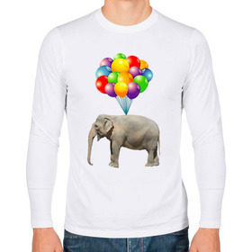 Мужской лонгслив хлопок с принтом Воздушный слоник в Санкт-Петербурге, 100% хлопок |  | арт | животные | слон | шарики