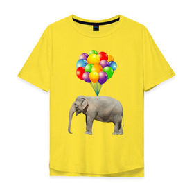 Мужская футболка хлопок Oversize с принтом Воздушный слоник в Санкт-Петербурге, 100% хлопок | свободный крой, круглый ворот, “спинка” длиннее передней части | арт | животные | слон | шарики
