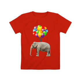 Детская футболка хлопок с принтом Воздушный слоник в Санкт-Петербурге, 100% хлопок | круглый вырез горловины, полуприлегающий силуэт, длина до линии бедер | Тематика изображения на принте: арт | животные | слон | шарики