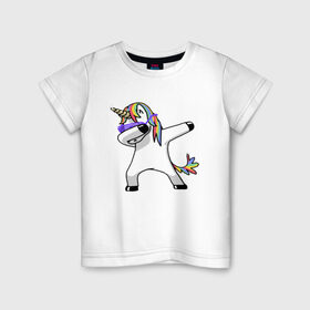 Детская футболка хлопок с принтом Unicorn dab в Санкт-Петербурге, 100% хлопок | круглый вырез горловины, полуприлегающий силуэт, длина до линии бедер | арт | единорог | животные | музыка