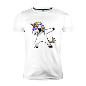 Мужская футболка премиум с принтом Unicorn dab в Санкт-Петербурге, 92% хлопок, 8% лайкра | приталенный силуэт, круглый вырез ворота, длина до линии бедра, короткий рукав | арт | единорог | животные | музыка