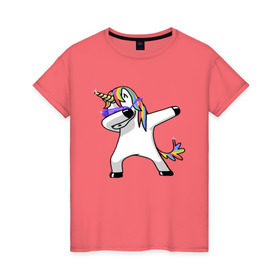 Женская футболка хлопок с принтом Unicorn dab в Санкт-Петербурге, 100% хлопок | прямой крой, круглый вырез горловины, длина до линии бедер, слегка спущенное плечо | арт | единорог | животные | музыка