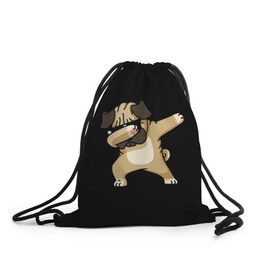 Рюкзак-мешок 3D с принтом Dog dab в Санкт-Петербурге, 100% полиэстер | плотность ткани — 200 г/м2, размер — 35 х 45 см; лямки — толстые шнурки, застежка на шнуровке, без карманов и подкладки | арт | животное | мопс | музыка | собака