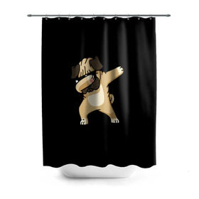 Штора 3D для ванной с принтом Dog dab в Санкт-Петербурге, 100% полиэстер | плотность материала — 100 г/м2. Стандартный размер — 146 см х 180 см. По верхнему краю — пластиковые люверсы для креплений. В комплекте 10 пластиковых колец | арт | животное | мопс | музыка | собака