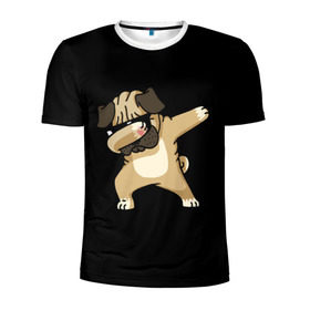 Мужская футболка 3D спортивная с принтом Dog dab в Санкт-Петербурге, 100% полиэстер с улучшенными характеристиками | приталенный силуэт, круглая горловина, широкие плечи, сужается к линии бедра | арт | животное | мопс | музыка | собака