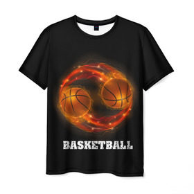 Мужская футболка 3D с принтом basketball fire в Санкт-Петербурге, 100% полиэфир | прямой крой, круглый вырез горловины, длина до линии бедер | fire | flames | light | sport | баскетбол | игра | кольцо | мяч | небо | огонь | сетка | спорт | спортивные соревнования | стиль