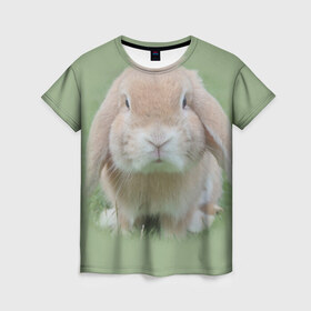 Женская футболка 3D с принтом Кролик в Санкт-Петербурге, 100% полиэфир ( синтетическое хлопкоподобное полотно) | прямой крой, круглый вырез горловины, длина до линии бедер | грызун | животные | заяц | кролик | мордочка | природа | пушистый | уши