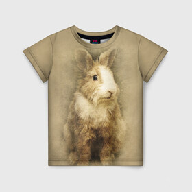 Детская футболка 3D с принтом Кролик в Санкт-Петербурге, 100% гипоаллергенный полиэфир | прямой крой, круглый вырез горловины, длина до линии бедер, чуть спущенное плечо, ткань немного тянется | Тематика изображения на принте: грызун | животные | заяц | кролик | мордочка | природа | пушистый | уши