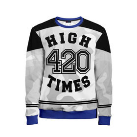 Детский свитшот 3D с принтом High Times 420 Camo в Санкт-Петербурге, 100% полиэстер | свободная посадка, прямой крой, мягкая тканевая резинка на рукавах и понизу свитшота | Тематика изображения на принте: camouflage | камо | камуфляж