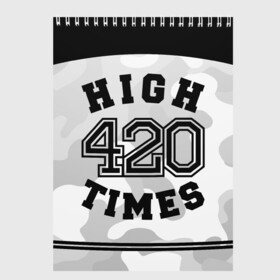 Скетчбук с принтом High Times 420 Camo в Санкт-Петербурге, 100% бумага
 | 48 листов, плотность листов — 100 г/м2, плотность картонной обложки — 250 г/м2. Листы скреплены сверху удобной пружинной спиралью | Тематика изображения на принте: camouflage | камо | камуфляж