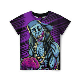 Детская футболка 3D с принтом Lil Wayne 5 в Санкт-Петербурге, 100% гипоаллергенный полиэфир | прямой крой, круглый вырез горловины, длина до линии бедер, чуть спущенное плечо, ткань немного тянется | Тематика изображения на принте: lil wayne | rap | лил уэйн | рэп | хип хоп