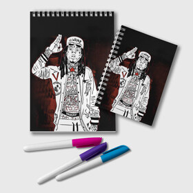 Блокнот с принтом Lil Wayne 3 в Санкт-Петербурге, 100% бумага | 48 листов, плотность листов — 60 г/м2, плотность картонной обложки — 250 г/м2. Листы скреплены удобной пружинной спиралью. Цвет линий — светло-серый
 | lil wayne | rap | лил уэйн | рэп | хип хоп