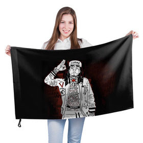 Флаг 3D с принтом Lil Wayne 3 в Санкт-Петербурге, 100% полиэстер | плотность ткани — 95 г/м2, размер — 67 х 109 см. Принт наносится с одной стороны | Тематика изображения на принте: lil wayne | rap | лил уэйн | рэп | хип хоп