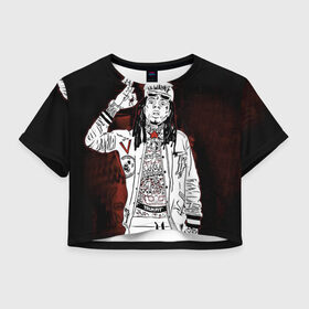 Женская футболка 3D укороченная с принтом Lil Wayne 3 в Санкт-Петербурге, 100% полиэстер | круглая горловина, длина футболки до линии талии, рукава с отворотами | Тематика изображения на принте: lil wayne | rap | лил уэйн | рэп | хип хоп