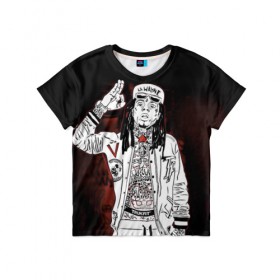 Детская футболка 3D с принтом Lil Wayne 3 в Санкт-Петербурге, 100% гипоаллергенный полиэфир | прямой крой, круглый вырез горловины, длина до линии бедер, чуть спущенное плечо, ткань немного тянется | lil wayne | rap | лил уэйн | рэп | хип хоп