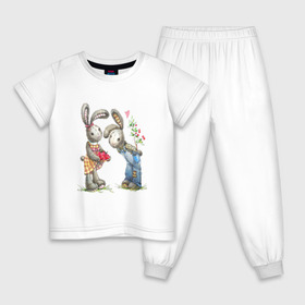 Детская пижама хлопок с принтом Любовь в Санкт-Петербурге, 100% хлопок |  брюки и футболка прямого кроя, без карманов, на брюках мягкая резинка на поясе и по низу штанин
 | акварель | зайчиха | заяц | игрушка | кролики | мимими | плюшевый | рисунок | ягода