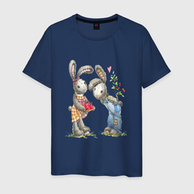 Мужская футболка хлопок с принтом Любовь в Санкт-Петербурге, 100% хлопок | прямой крой, круглый вырез горловины, длина до линии бедер, слегка спущенное плечо. | акварель | зайчиха | заяц | игрушка | кролики | мимими | плюшевый | рисунок | ягода