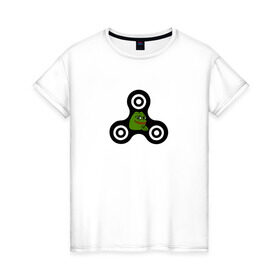 Женская футболка хлопок с принтом Frog spinner в Санкт-Петербурге, 100% хлопок | прямой крой, круглый вырез горловины, длина до линии бедер, слегка спущенное плечо | pepe | spinner | антиспиннер | вейп | вейпер | вертушка | лягушка | мем | пепе | спиннер