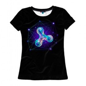 Женская футболка 3D с принтом Space spinner в Санкт-Петербурге, 100% полиэфир ( синтетическое хлопкоподобное полотно) | прямой крой, круглый вырез горловины, длина до линии бедер | spinner | антиспиннер | вейп | вейпер | вертушка | мем | спиннер