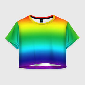 Женская футболка 3D укороченная с принтом Радуга (Градиент) в Санкт-Петербурге, 100% полиэстер | круглая горловина, длина футболки до линии талии, рукава с отворотами | разноцветный | яркий