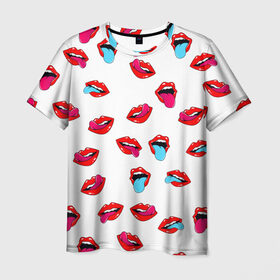 Мужская футболка 3D с принтом Игривые губы в Санкт-Петербурге, 100% полиэфир | прямой крой, круглый вырез горловины, длина до линии бедер | арт | губы | паттерн | поп | язык
