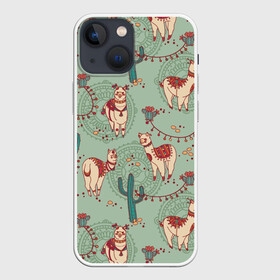 Чехол для iPhone 13 mini с принтом Альпаки в Санкт-Петербурге,  |  | альпаки | кактусы | ламы | паттерн