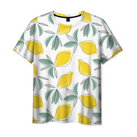 Мужская футболка 3D с принтом Лимончики в Санкт-Петербурге, 100% полиэфир | прямой крой, круглый вырез горловины, длина до линии бедер | лимоны | минимализм | паттерн | фрукты | цитрусовые