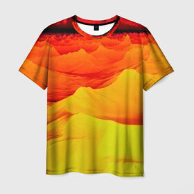 Мужская футболка 3D с принтом Пустыня в Санкт-Петербурге, 100% полиэфир | прямой крой, круглый вырез горловины, длина до линии бедер | 3d | narure | summer | yellow | вечер | жара | закат | насыпи | песок | пустыня | солнце