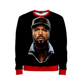Детский свитшот 3D с принтом Ice Cube 1 в Санкт-Петербурге, 100% полиэстер | свободная посадка, прямой крой, мягкая тканевая резинка на рукавах и понизу свитшота | Тематика изображения на принте: ice cube | oshea jackson | rap | айс кьюб | гангста рэп | о’ши дже́ксон | рэп