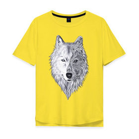 Мужская футболка хлопок Oversize с принтом Рисованный волк в Санкт-Петербурге, 100% хлопок | свободный крой, круглый ворот, “спинка” длиннее передней части | Тематика изображения на принте: арт | волки | графика | животные | узор | хищники | черно белые