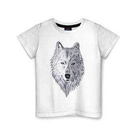 Детская футболка хлопок с принтом Рисованный волк в Санкт-Петербурге, 100% хлопок | круглый вырез горловины, полуприлегающий силуэт, длина до линии бедер | Тематика изображения на принте: арт | волки | графика | животные | узор | хищники | черно белые