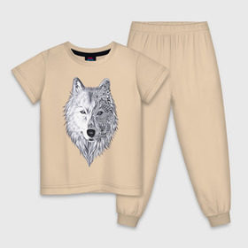 Детская пижама хлопок с принтом Рисованный волк в Санкт-Петербурге, 100% хлопок |  брюки и футболка прямого кроя, без карманов, на брюках мягкая резинка на поясе и по низу штанин
 | арт | волки | графика | животные | узор | хищники | черно белые