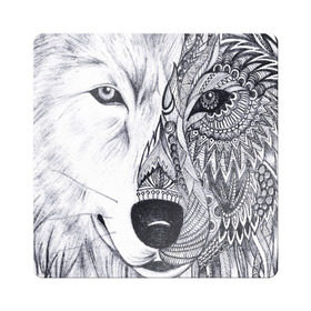 Магнит виниловый Квадрат с принтом Рисованный волк в Санкт-Петербурге, полимерный материал с магнитным слоем | размер 9*9 см, закругленные углы | арт | волки | графика | животные | узор | хищники | черно белые