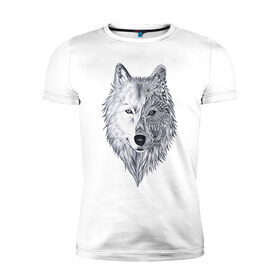 Мужская футболка премиум с принтом Рисованный волк в Санкт-Петербурге, 92% хлопок, 8% лайкра | приталенный силуэт, круглый вырез ворота, длина до линии бедра, короткий рукав | арт | волки | графика | животные | узор | хищники | черно белые