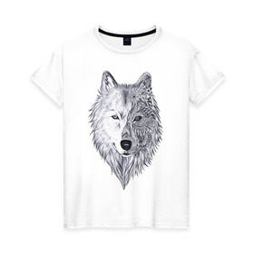 Женская футболка хлопок с принтом Рисованный волк в Санкт-Петербурге, 100% хлопок | прямой крой, круглый вырез горловины, длина до линии бедер, слегка спущенное плечо | арт | волки | графика | животные | узор | хищники | черно белые