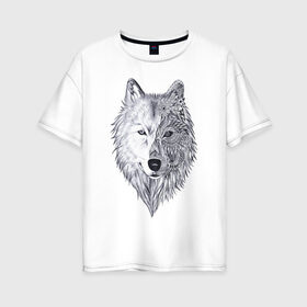 Женская футболка хлопок Oversize с принтом Рисованный волк в Санкт-Петербурге, 100% хлопок | свободный крой, круглый ворот, спущенный рукав, длина до линии бедер
 | арт | волки | графика | животные | узор | хищники | черно белые