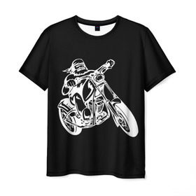 Мужская футболка 3D с принтом Байкер в Санкт-Петербурге, 100% полиэфир | прямой крой, круглый вырез горловины, длина до линии бедер | biker | black and white | man | motorcycle | motorcyclist | silhouette | stencil | байкер | мотоцикл | мотоциклист | мужчина | силуэт | трафарет | черно белый