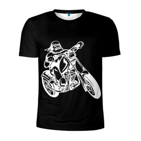 Мужская футболка 3D спортивная с принтом Байкер в Санкт-Петербурге, 100% полиэстер с улучшенными характеристиками | приталенный силуэт, круглая горловина, широкие плечи, сужается к линии бедра | biker | black and white | man | motorcycle | motorcyclist | silhouette | stencil | байкер | мотоцикл | мотоциклист | мужчина | силуэт | трафарет | черно белый