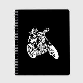 Тетрадь с принтом Байкер в Санкт-Петербурге, 100% бумага | 48 листов, плотность листов — 60 г/м2, плотность картонной обложки — 250 г/м2. Листы скреплены сбоку удобной пружинной спиралью. Уголки страниц и обложки скругленные. Цвет линий — светло-серый
 | biker | black and white | man | motorcycle | motorcyclist | silhouette | stencil | байкер | мотоцикл | мотоциклист | мужчина | силуэт | трафарет | черно белый