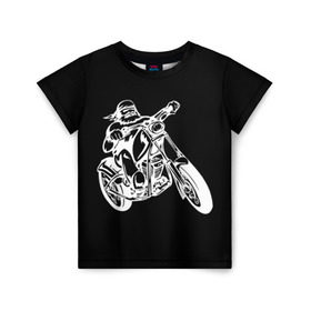 Детская футболка 3D с принтом Байкер в Санкт-Петербурге, 100% гипоаллергенный полиэфир | прямой крой, круглый вырез горловины, длина до линии бедер, чуть спущенное плечо, ткань немного тянется | biker | black and white | man | motorcycle | motorcyclist | silhouette | stencil | байкер | мотоцикл | мотоциклист | мужчина | силуэт | трафарет | черно белый