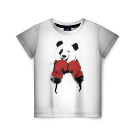 Детская футболка 3D с принтом Панда боксер в Санкт-Петербурге, 100% гипоаллергенный полиэфир | прямой крой, круглый вырез горловины, длина до линии бедер, чуть спущенное плечо, ткань немного тянется | бамбук | бамбуковый медведь | бокс | боксерские | брызги | енот | животное | коала | красивый | красная книга | кунгфу | медведь | милый | мишка | очки | панда | перчатки | пот | прикол | прикольный