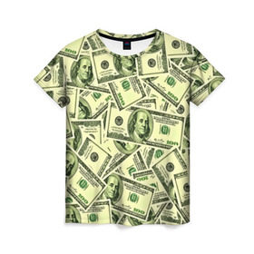 Женская футболка 3D с принтом Benjamin Franklin в Санкт-Петербурге, 100% полиэфир ( синтетическое хлопкоподобное полотно) | прямой крой, круглый вырез горловины, длина до линии бедер | 3d | benjamin franklin | америка | богатство | валюта | денежные купюры | деньги | доллар | зеленые | сша | текстуры