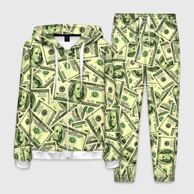 Мужской костюм 3D с принтом Benjamin Franklin в Санкт-Петербурге, 100% полиэстер | Манжеты и пояс оформлены тканевой резинкой, двухслойный капюшон со шнурком для регулировки, карманы спереди | 3d | benjamin franklin | америка | богатство | валюта | денежные купюры | деньги | доллар | зеленые | сша | текстуры