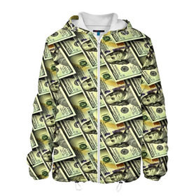Мужская куртка 3D с принтом Деньги в Санкт-Петербурге, ткань верха — 100% полиэстер, подклад — флис | прямой крой, подол и капюшон оформлены резинкой с фиксаторами, два кармана без застежек по бокам, один большой потайной карман на груди. Карман на груди застегивается на липучку | 3d | benjamin franklin | америка | богатство | валюта | денежные купюры | деньги | доллар | зеленые | сша | текстуры
