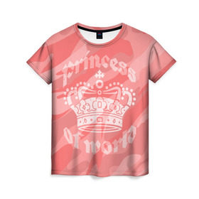 Женская футболка 3D с принтом Принцесса #1 в Санкт-Петербурге, 100% полиэфир ( синтетическое хлопкоподобное полотно) | прямой крой, круглый вырез горловины, длина до линии бедер | Тематика изображения на принте: камо | камуфляж | королева | корона | номер | один | розовый