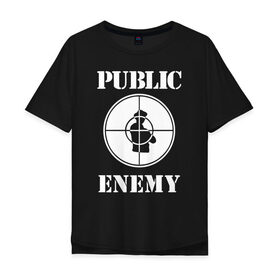 Мужская футболка хлопок Oversize с принтом PE в Санкт-Петербурге, 100% хлопок | свободный крой, круглый ворот, “спинка” длиннее передней части | public enemy