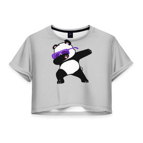 Женская футболка 3D укороченная с принтом Panda в Санкт-Петербурге, 100% полиэстер | круглая горловина, длина футболки до линии талии, рукава с отворотами | panda dab | животные | панда