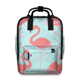 Женский рюкзак 3D с принтом Flamingos pattern в Санкт-Петербурге, 100% полиэстер | лямки с регулируемой длиной, сверху ручки, чтобы рюкзак нести как сумку. Основное отделение закрывается на молнию, как и внешний карман. Внутри два дополнительных кармана, один из которых закрывается на молнию. По бокам два дополнительных кармашка, куда поместится маленькая бутылочка
 | animals | beautiful | bird | birds | birdy | blue | color | flamingo | nature | wild | белое | голубое | животные | красивое | красота | милое | природа | птица | птицы | птичка | птички | синее | фламинго | цвет | яркое