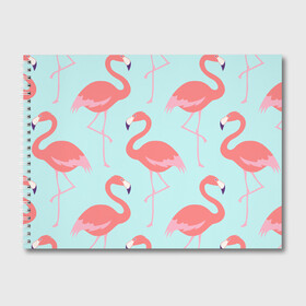 Альбом для рисования с принтом Flamingos pattern в Санкт-Петербурге, 100% бумага
 | матовая бумага, плотность 200 мг. | Тематика изображения на принте: animals | beautiful | bird | birds | birdy | blue | color | flamingo | nature | wild | белое | голубое | животные | красивое | красота | милое | природа | птица | птицы | птичка | птички | синее | фламинго | цвет | яркое